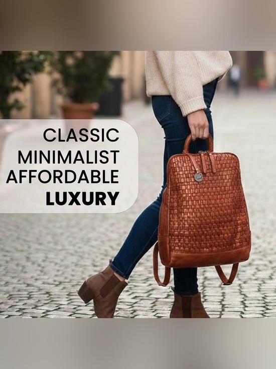 Vilenca Holland Woven Cognac Leather Backpack - Tan main image 6